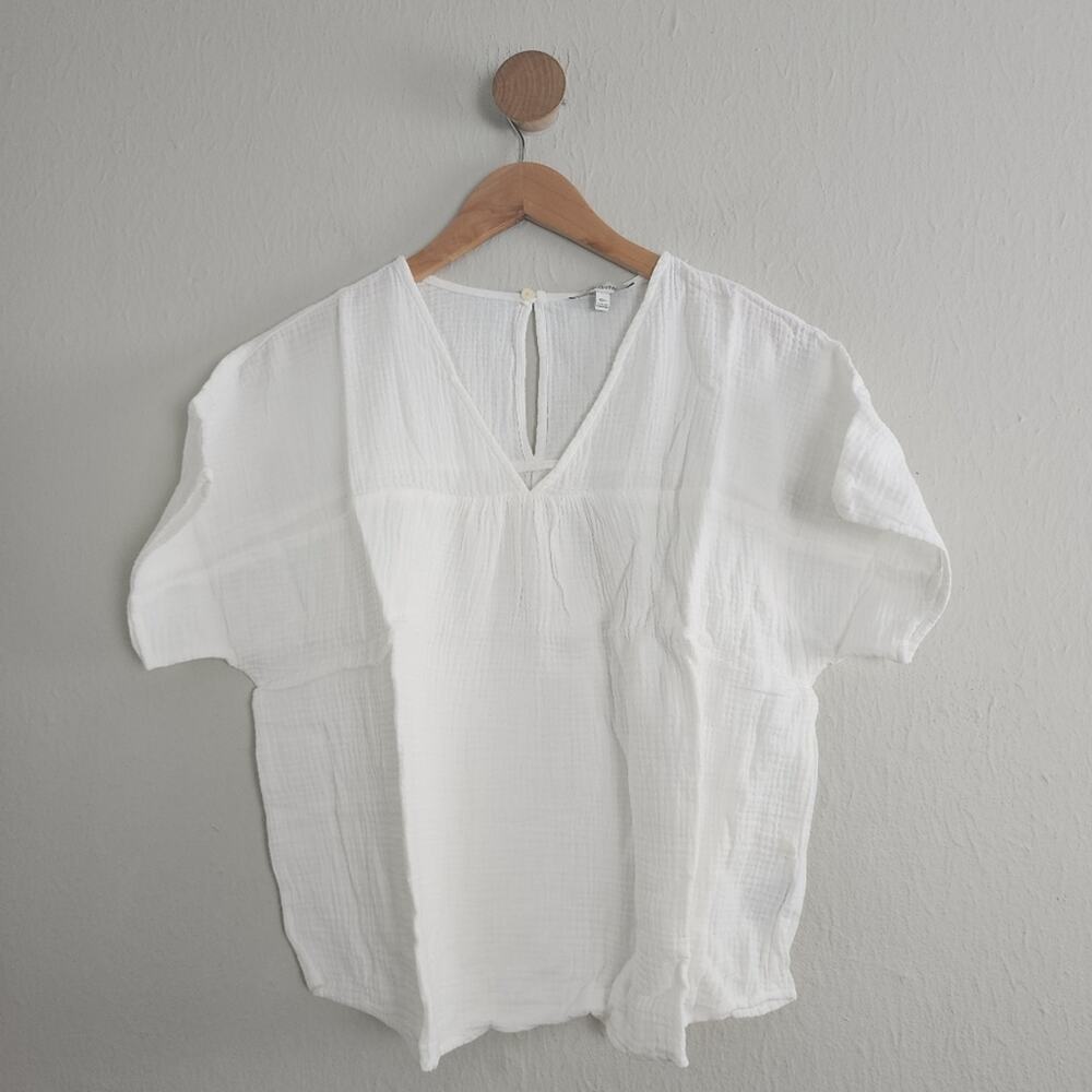 NEW Madewell Crinkle Gauze Boxy Top XXS | Cotton Short Sleeve V-Neck